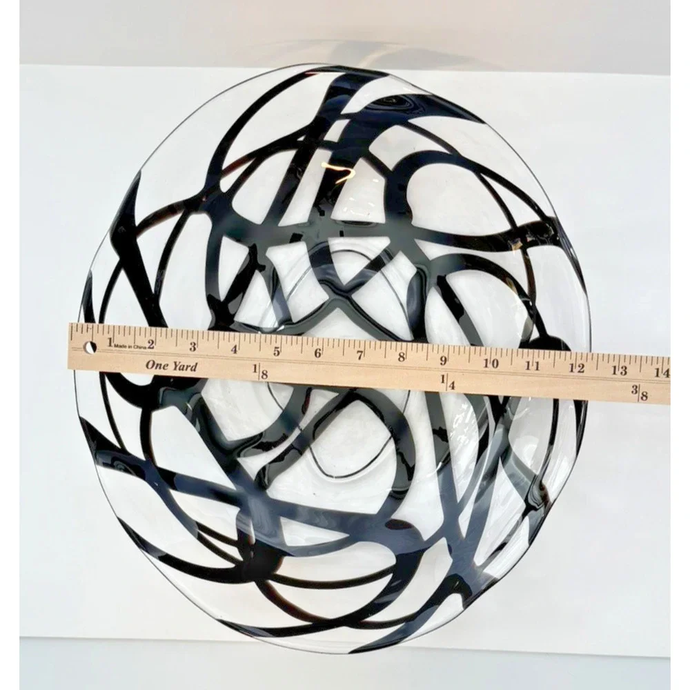 Vintage IKEA Firenze Art Glass Bowl by Martin Bergstrom Handblown Black Swirl